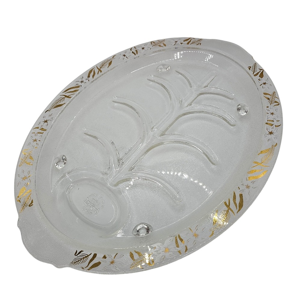 Fire King Tree of Life Meat Platter w Juice Well Gold‎ Trim USA